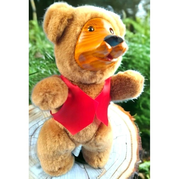 Vtg FTD Collector Wooden Look Face Teddy Bear 10" Plush Jointed Stuffed Animal - Picture 4 of 7